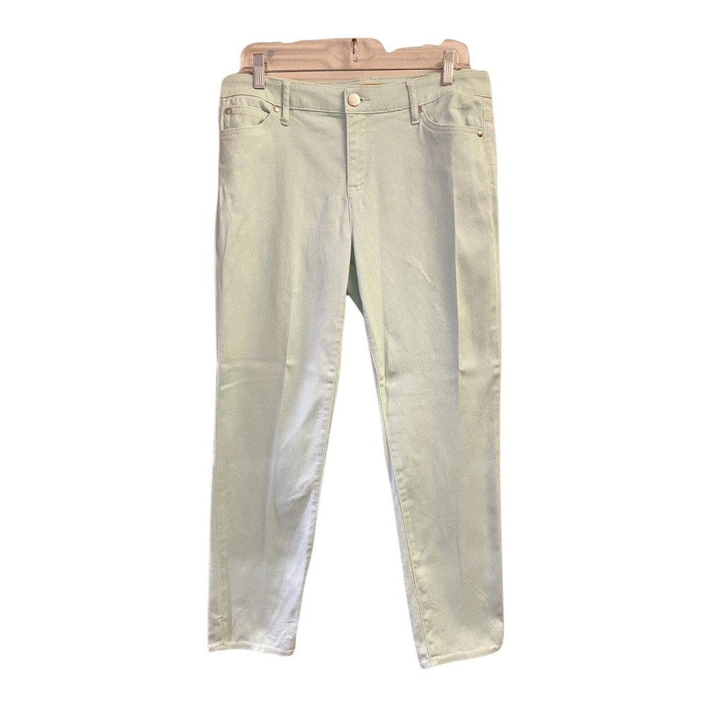 Ellen Tracy Denim Jean Pants Womens 8 Lime Green Straight Leg Button Zipper‎